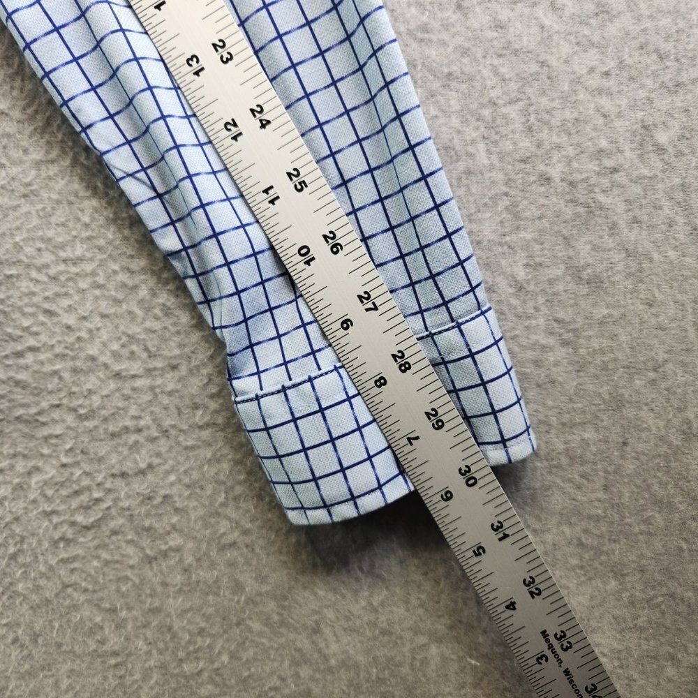 Butter Cloth Shirt Mens Large Blue Grid Check Flip Cuff Regular Fit Lightweight - Picture 13 of 16